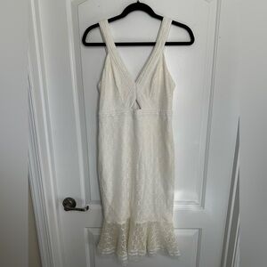 GUESS White Lace Cutout Mermaid Midi Dress